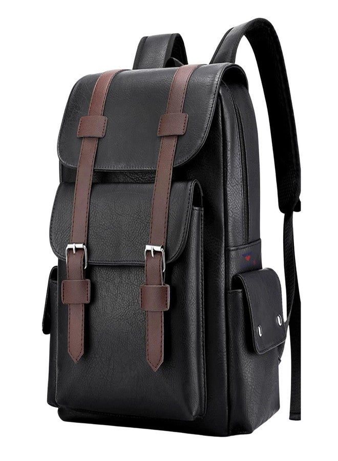 TOURTIER PU Leather Large Capacity Casual Business Laptop Bag, Backpack for Travel, Sports, Business, College, School (BLACK) - Image 1