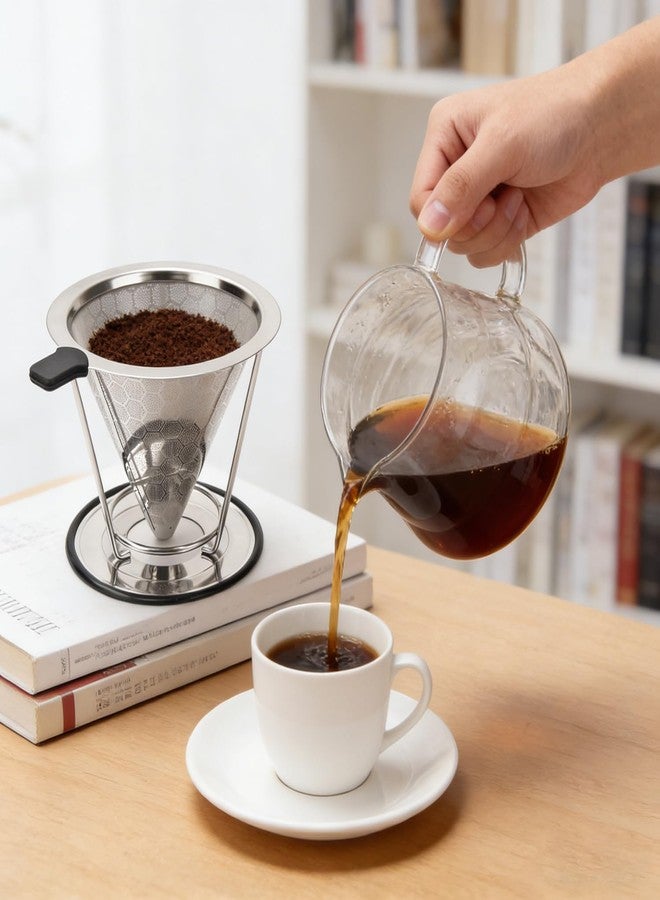 SmileTools Stainless Steel Pour Over Coffee Dripper, Reusable Filter Paperless Cone Metal Coffee Maker with Removable Cup for 1-2 Cup, Coffee Spoon and Cleaning Brush Offered - Image 5