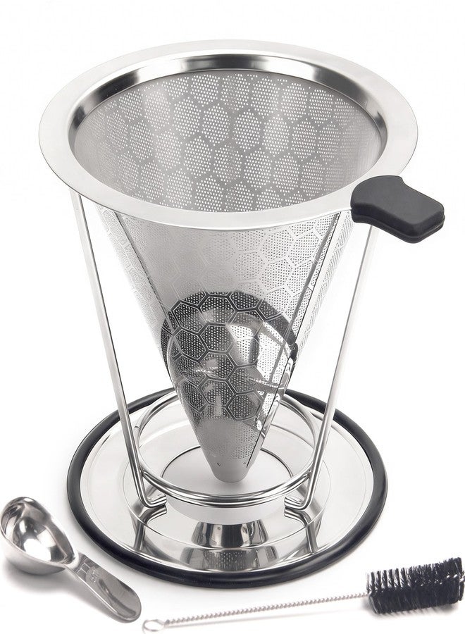 SmileTools Stainless Steel Pour Over Coffee Dripper, Reusable Filter Paperless Cone Metal Coffee Maker with Removable Cup for 1-2 Cup, Coffee Spoon and Cleaning Brush Offered - Image 1