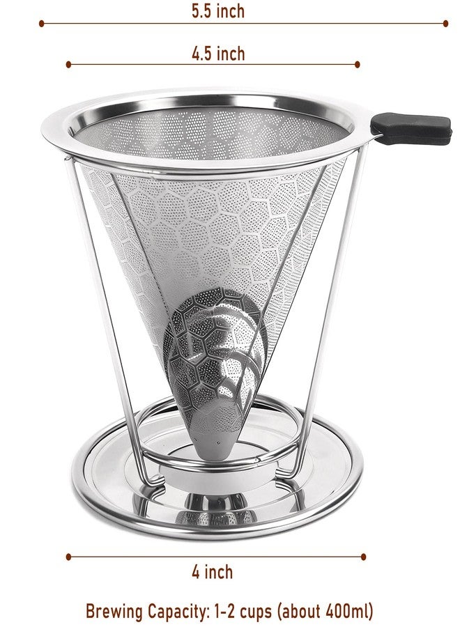 SmileTools Stainless Steel Pour Over Coffee Dripper, Reusable Filter Paperless Cone Metal Coffee Maker with Removable Cup for 1-2 Cup, Coffee Spoon and Cleaning Brush Offered - Image 3