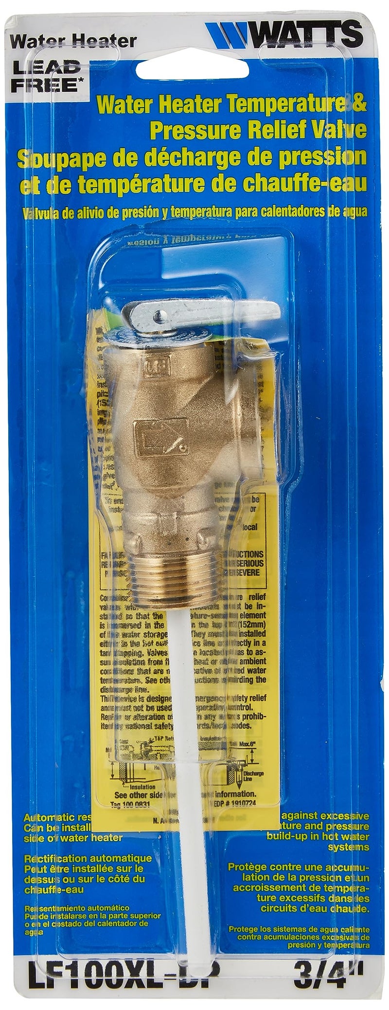 Watts 3/4" Lead-Free Copper Alloy Bronze Fully Automatic Self-Closing Temperature and Pressure Relief Valve, NPT Male Inlet x NPT Female Outlet Connections, Test Lever, Extension Thermostat - Image 5