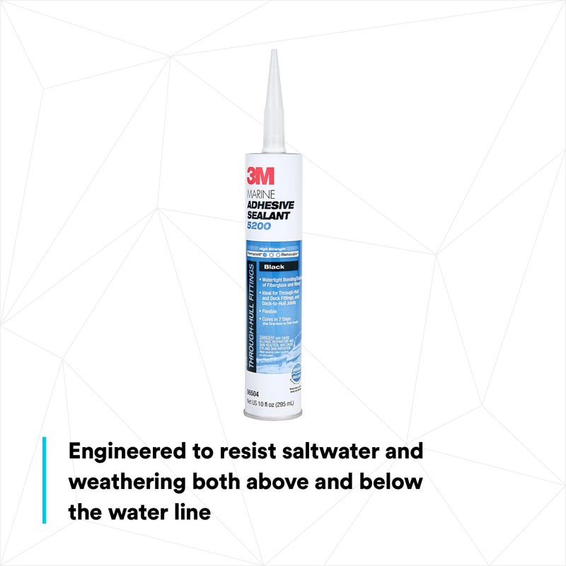 3M Marine Adhesive Sealant 5200 (06504) Permanent Bonding and Sealing for Boats and RVs Above and Below the Waterline Waterproof Repair, Black, 10 fl oz Cartridge - Image 5