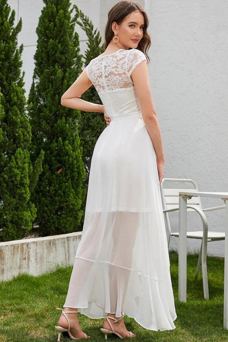 Bbonlinedress White Formal Wedding Bride Bridal Shower Dress Hi Lo Chiffon Women Floral Lace Vestidos De Novia Bridesmaid Dress White M - Image 2