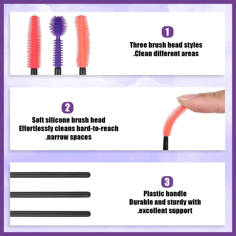 Zelphvt 12 Pcs Silicone Nook and Cranny Brush Crevice Cleaning Brushes 3 Styles Sewing Machine Cleaning Brushes Tiny Brush for Sewing Machine, Keyboard, Small Spaces, Orange Purple Red - Image 3