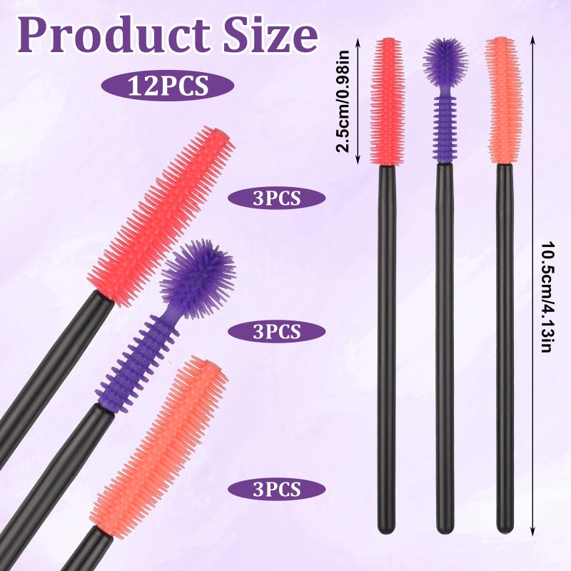 Zelphvt 12 Pcs Silicone Nook and Cranny Brush Crevice Cleaning Brushes 3 Styles Sewing Machine Cleaning Brushes Tiny Brush for Sewing Machine, Keyboard, Small Spaces, Orange Purple Red - Image 2