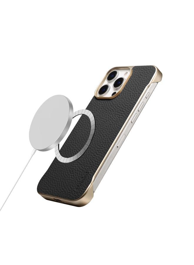 دينيور جراب لهاتف iPhone 14 / 13 A20 مصنوع من الجلد الطبيعي وملمس الليتشي مع جراب MagSafe بدون إطار - Image 4