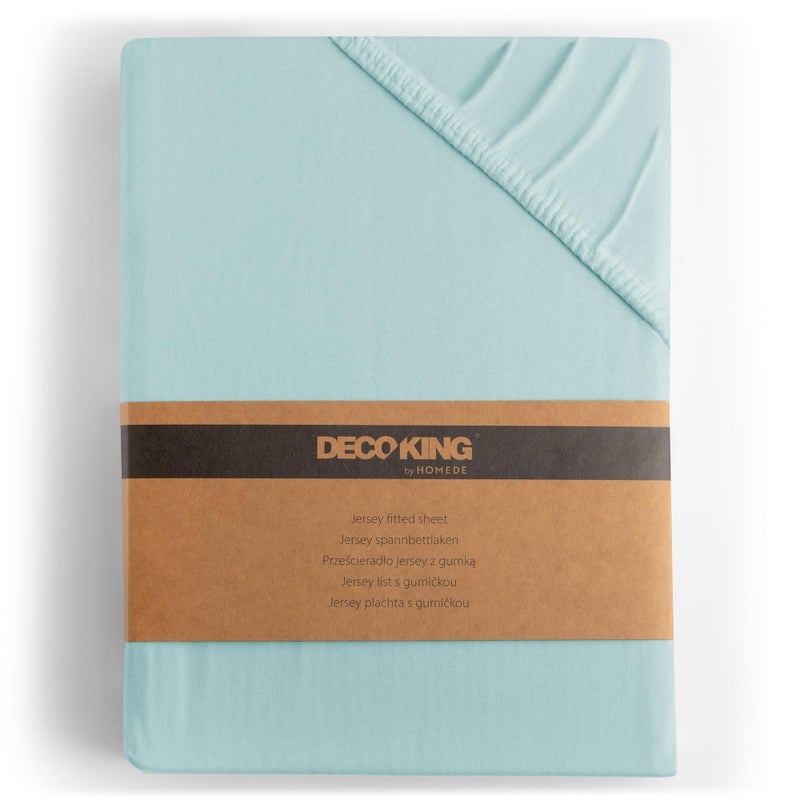 DecoKing Fitted Sheet Super Emperor 100 Combed Cotton Soft Jersey Bed Sheet 200x220220x240 cm Light Blue Amber