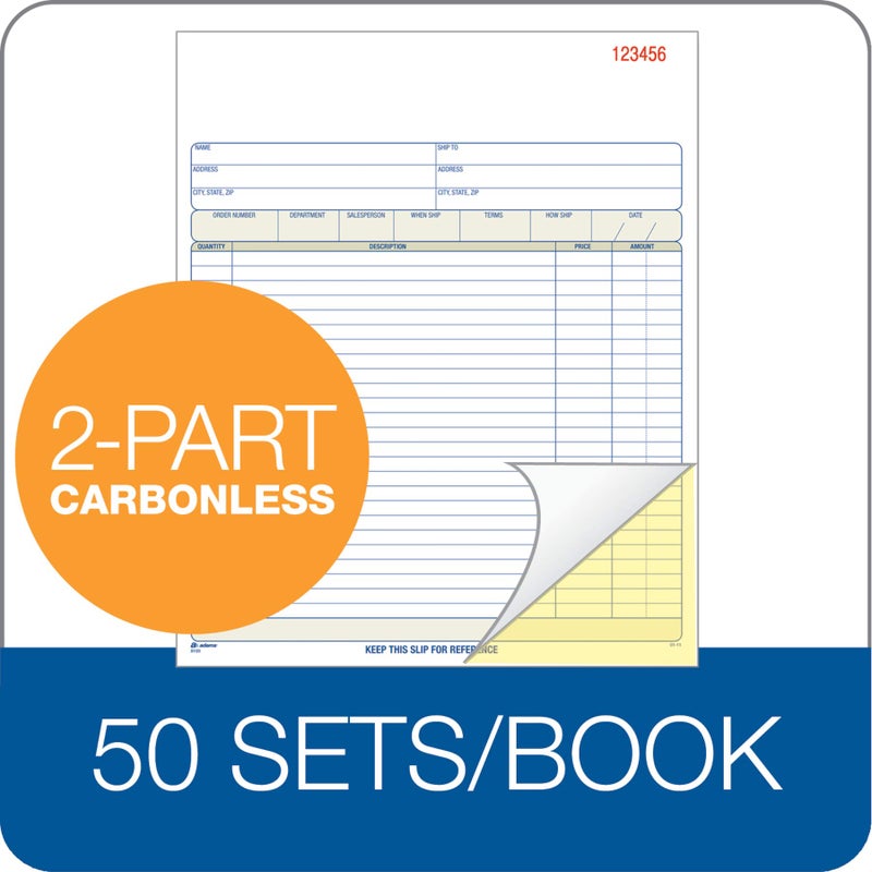 Adams Order Book, 2-Part, Carbonless, White/Canary, 8-3/8 x 10-11/16 Inches, 50 Sets per Book (DC8100) , 1 pack - Image 2