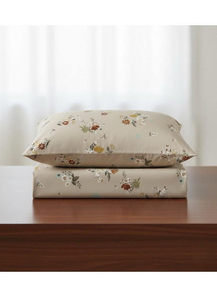 3-Piece 150 GSM Microfiber King Size Bed Sheet Set - Vintage Floral Print on Beige, Includes 1 Flat Sheet (270x250 CM) & 2 Pillowcases (50x75 CM) - Image 4