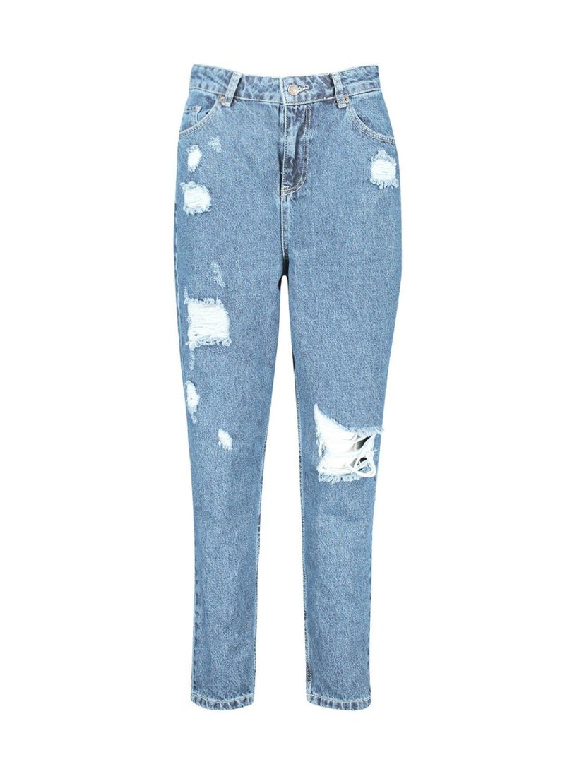 boohoo - High Waisted Distressed Mom Jeans - Image 1