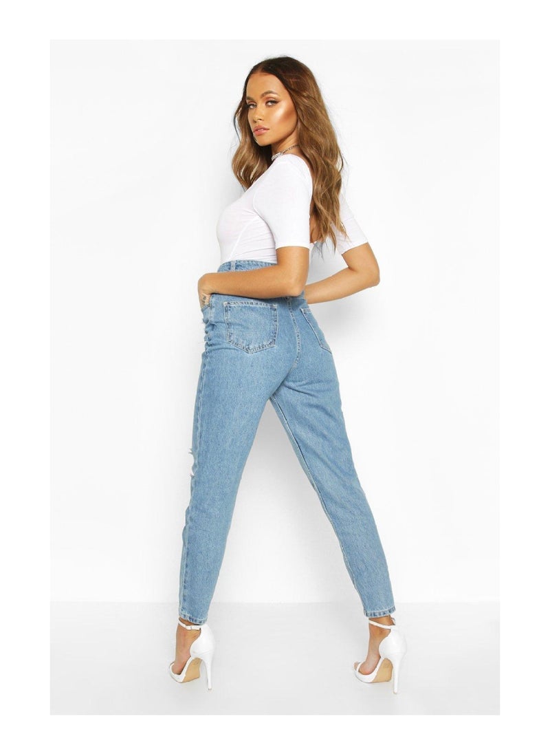 boohoo - High Waisted Distressed Mom Jeans - Image 1