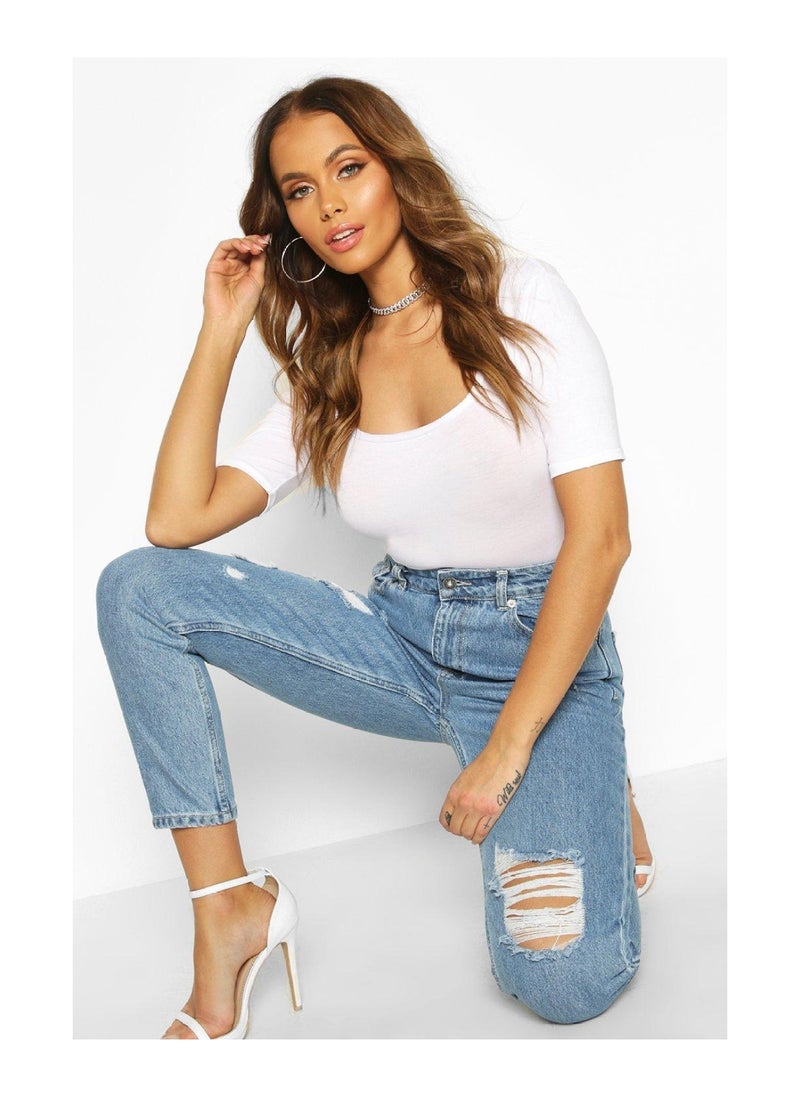 boohoo - High Waisted Distressed Mom Jeans - Image 1