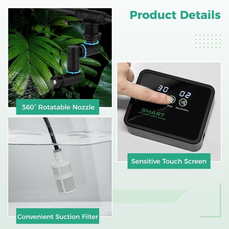 Reptile Humidifier With 360 Nozzles LED Touch Screen Auto Mist Timer For Terrarium - Image 4