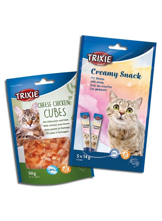 تريكسي مجموعة مكافآت القطط من مكعبات الدجاج بالجبن الفاخر ووجبة خفيفة من التونة والروبيان الكريمية، مكافآت غنية بالعناصر الغذائية للقطط، مناسبة لجميع السلالات - (عبوة من قطعتين) - Image 1