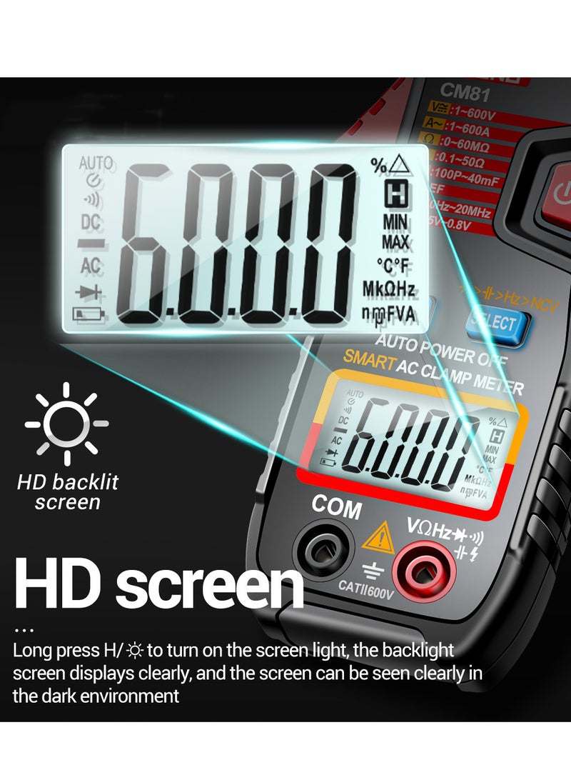 ANENG CM81 Smart AC Clamp Meter Clamp Type Multimeter 6000 Counts Auto Range Voltmeter 600A Ammeter Resistance Meter with Flashlight - Image 4
