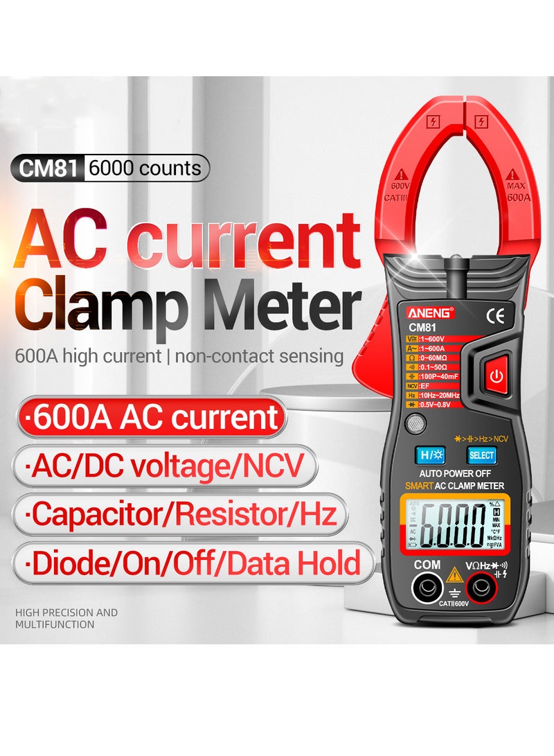 ANENG CM81 Smart AC Clamp Meter Clamp Type Multimeter 6000 Counts Auto Range Voltmeter 600A Ammeter Resistance Meter with Flashlight - Image 3