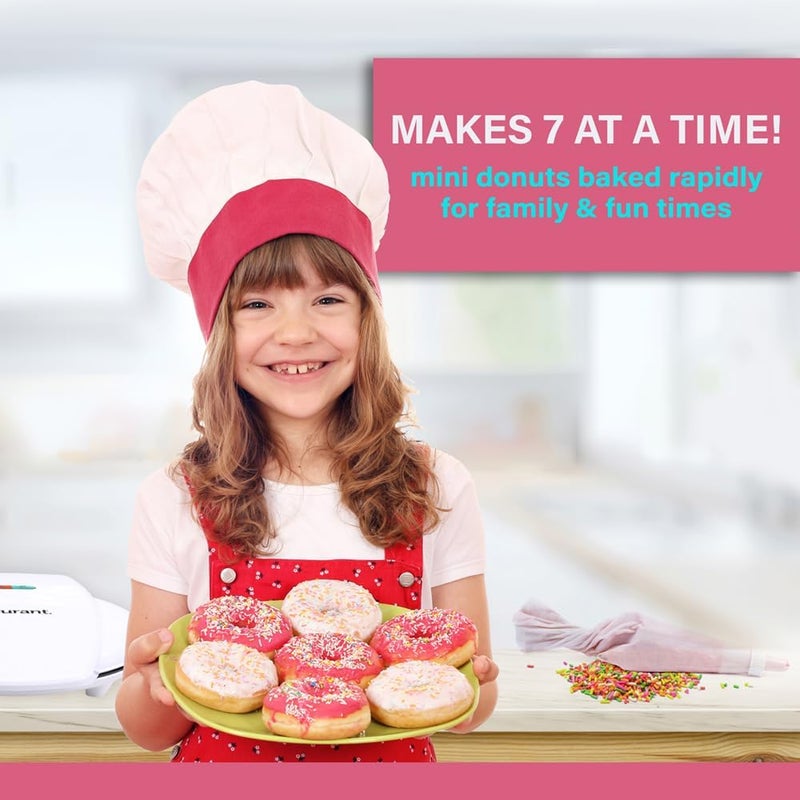 COURANT Mini Donut Maker Machine for Holiday, Kid-Friendly, Breakfast or Snack, Desserts & More with Non-stick Surface, Makes 7 Doughnuts, Red - Image 5