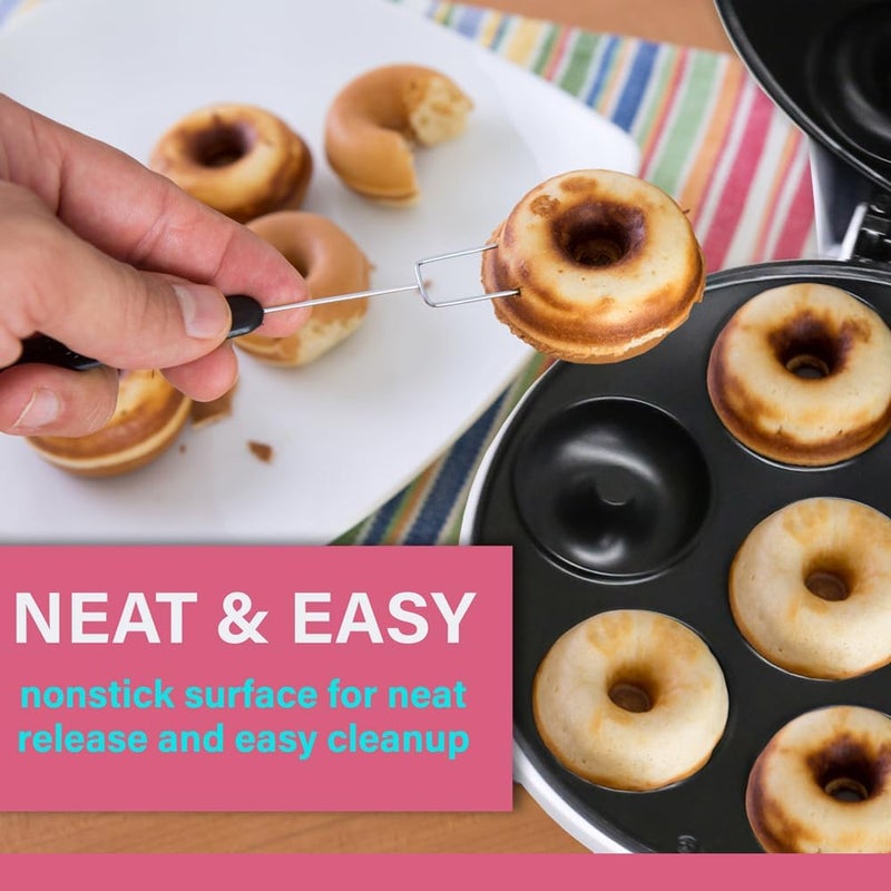 COURANT Mini Donut Maker Machine for Holiday, Kid-Friendly, Breakfast or Snack, Desserts & More with Non-stick Surface, Makes 7 Doughnuts, Red - Image 2