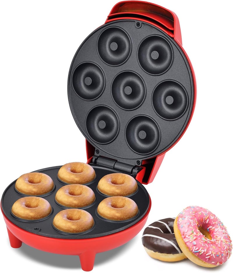 COURANT Mini Donut Maker Machine for Holiday, Kid-Friendly, Breakfast or Snack, Desserts & More with Non-stick Surface, Makes 7 Doughnuts, Red - Image 1