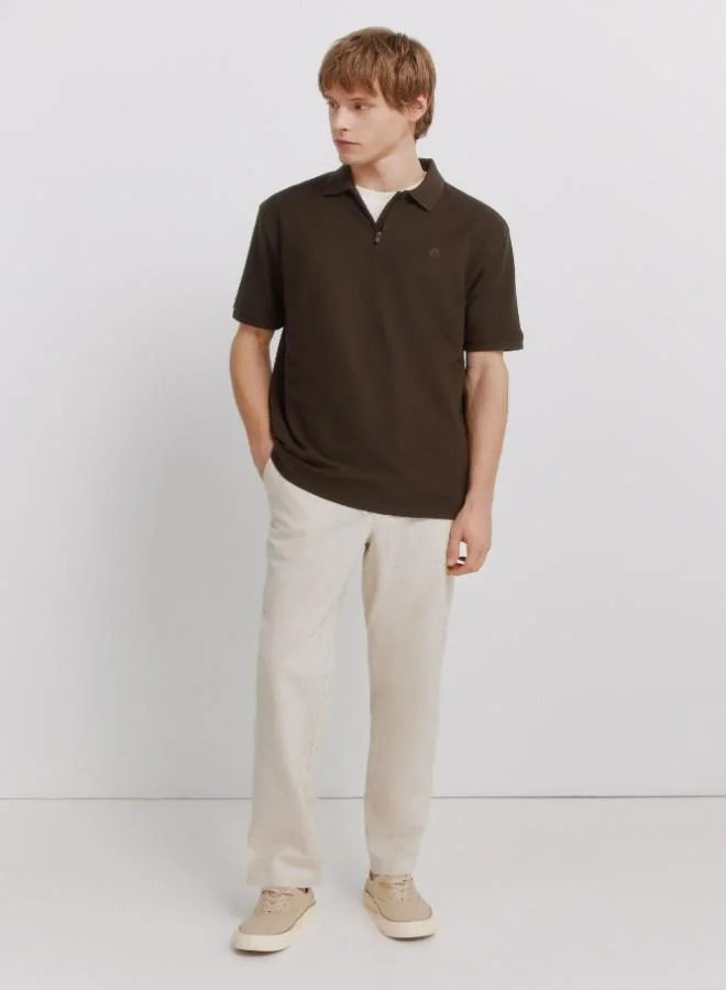 Linen/cotton drawstring elasticated waistband welt back pockets front coin pocket Comfort Slim fit trousers