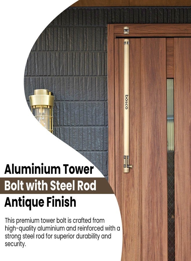 BOSCO 18-Inch Antique Canning Style Tower Bolt | Aluminium Body with Stainless Steel Rod | Rust-Resistant Door & Window Tower Bolt with Screws | Heavy Duty Door Fitting (Antique Finish) - Image 5