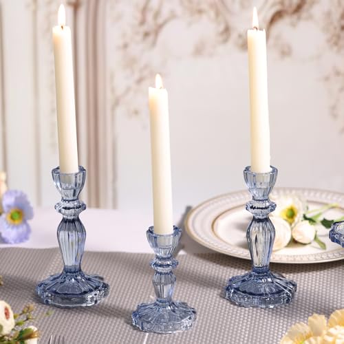 Simeitol Blue Candlestick Holders Set of 6, Taper Candle Holders, 4.3" H & 6.3" H Glass Candle Holder for Candlesticks & Pillar Candles, Candle Holder for Table Centerpieces and Wedding Decor - Image 5