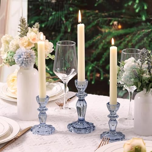Simeitol Blue Candlestick Holders Set of 6, Taper Candle Holders, 4.3" H & 6.3" H Glass Candle Holder for Candlesticks & Pillar Candles, Candle Holder for Table Centerpieces and Wedding Decor - Image 2