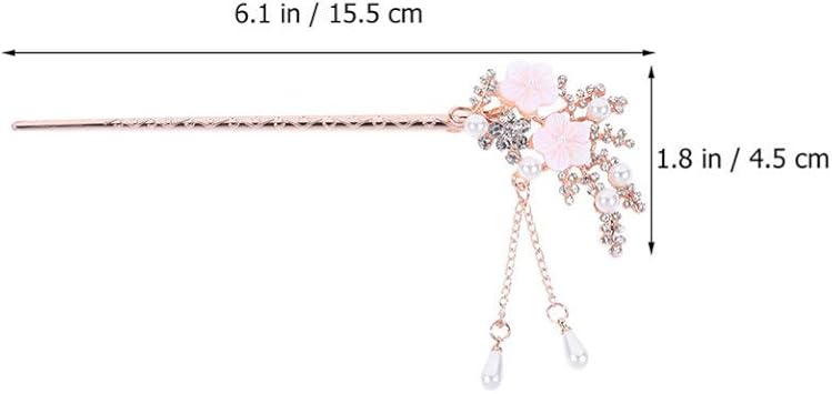 Lurrose 2pcs Hair Sticks with Tassel Vintage Pearl Flower Hairpin Chinese Hair Chopsticks with Long Tassel Chignon Chopsticks for Women Girls - Image 2