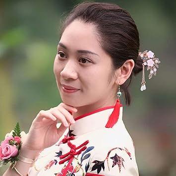 Lurrose 2pcs Hair Sticks with Tassel Vintage Pearl Flower Hairpin Chinese Hair Chopsticks with Long Tassel Chignon Chopsticks for Women Girls - Image 4