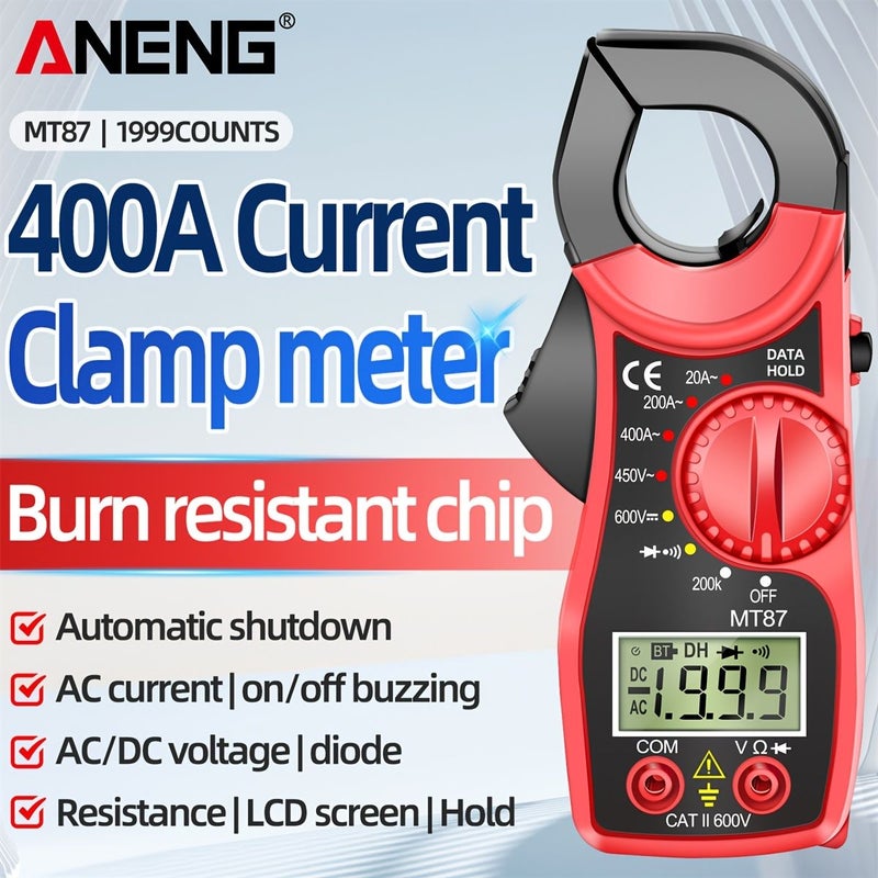 MT87 Blue CL Digital Clamp Multimeter with NCV Voltage Current Resistance Diode Continuity Tester Buzzer Alarm LCD Display Heavy Duty for Electrician - Image 1