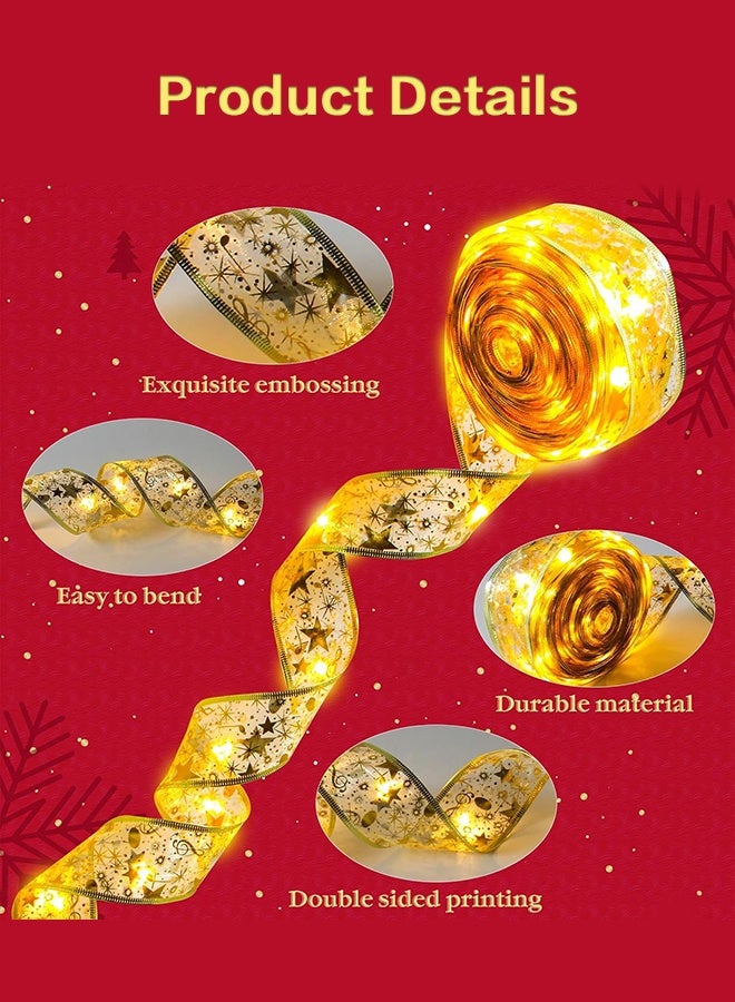 Christmas Tree Decorations String Lights 32ft 100 LED Lights Copper Wire Ribbon Bows Lights for Party Weddings Holiday Christmas Tree Decorations (Gold Warm Light Battery Powered) - Image 3