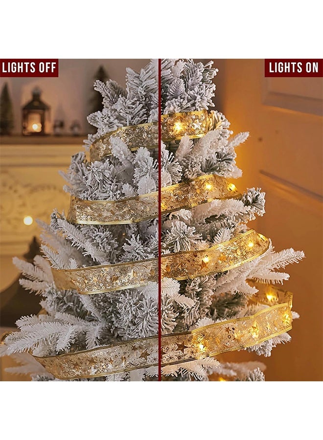 Christmas Tree Decorations String Lights 32ft 100 LED Lights Copper Wire Ribbon Bows Lights for Party Weddings Holiday Christmas Tree Decorations (Gold Warm Light Battery Powered) - Image 5