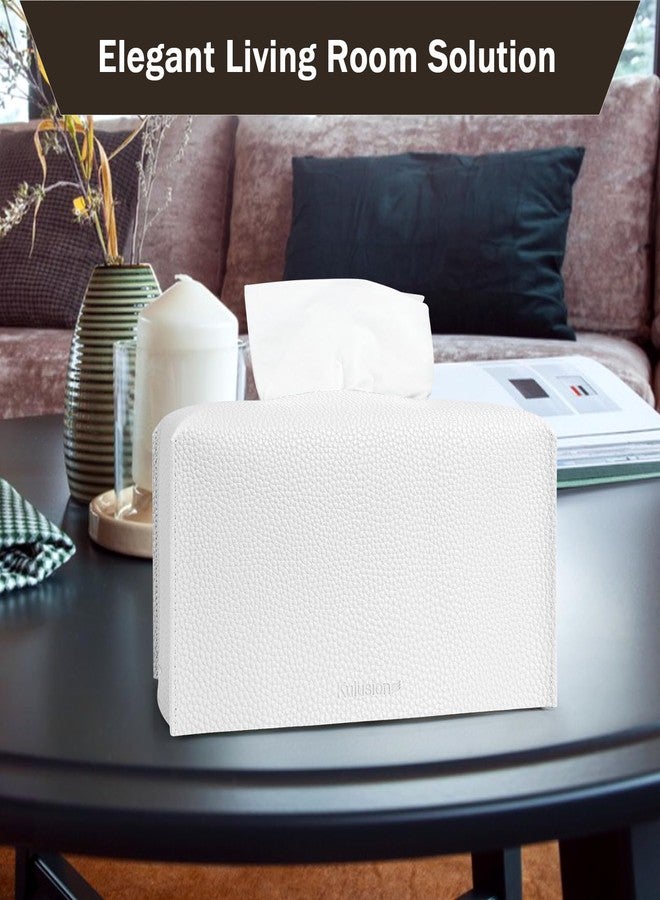 kulusion 2Pcs Tissue Box Cover Holder, Rectangular with Bottom Belt - PU Leather Tissue Cover Decorative Organizer for Tabletop, Bathroom, Car, Office,9.5X5X5 Inch - White - Image 4