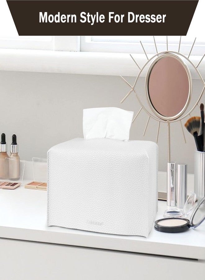 kulusion 2Pcs Tissue Box Cover Holder, Rectangular with Bottom Belt - PU Leather Tissue Cover Decorative Organizer for Tabletop, Bathroom, Car, Office,9.5X5X5 Inch - White - Image 5