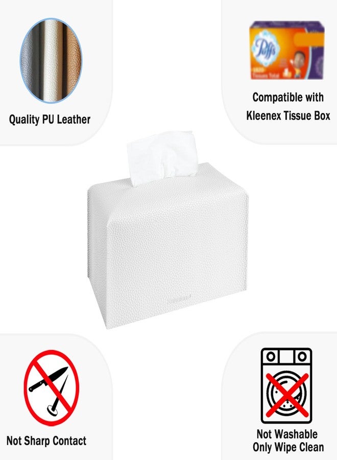 kulusion 2Pcs Tissue Box Cover Holder, Rectangular with Bottom Belt - PU Leather Tissue Cover Decorative Organizer for Tabletop, Bathroom, Car, Office,9.5X5X5 Inch - White - Image 3