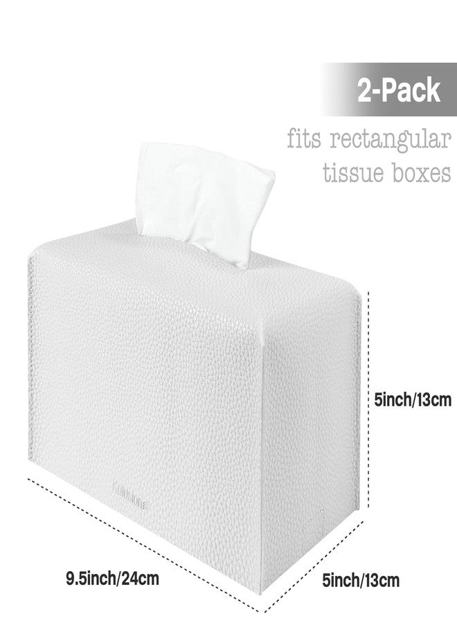 kulusion 2Pcs Tissue Box Cover Holder, Rectangular with Bottom Belt - PU Leather Tissue Cover Decorative Organizer for Tabletop, Bathroom, Car, Office,9.5X5X5 Inch - White - Image 2