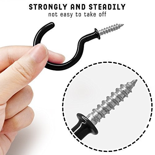 FineGood 25 Pack Cup Hook Ceiling Hooks, 2.9 Inches, FineGood Vinyl Coated Screw-in Hanger for Indoor and Outdoor Use - Black - Image 5