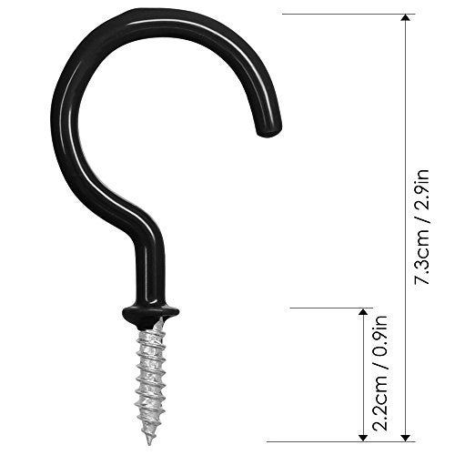 FineGood 25 Pack Cup Hook Ceiling Hooks, 2.9 Inches, FineGood Vinyl Coated Screw-in Hanger for Indoor and Outdoor Use - Black - Image 4