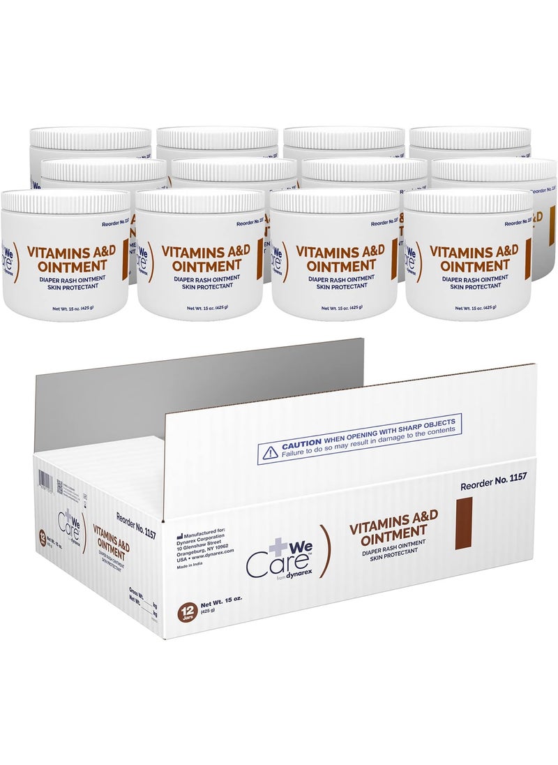 Dynarex Dynarex Vitamins A & D Ointment, Ointment with Vitamin A and Vitamin D Helps Prevent & Treat Skin Irritation, Diaper Rash, White, 15 Ounce (Pack of 12) 