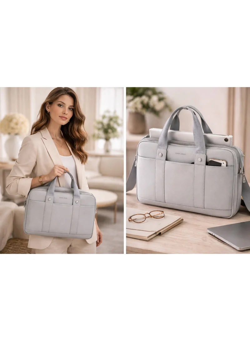 David Jones Steel Grey David Jones laptop briefcase for women Leather and textile tote work and office bag- Utility and work formal bag for all in model cm7720 for Women | Best Price UAE