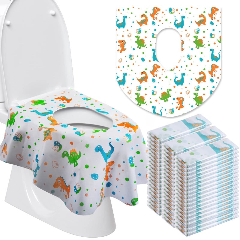 Reginary 50 Packs Disposable Toilet Seat Covers Extra Large Individually Wrapped for Kids and Adults Portable Non Slip Waterproof Potty Seat Covers for Toddlers Potty Training Travel Dinosaur - Image 3