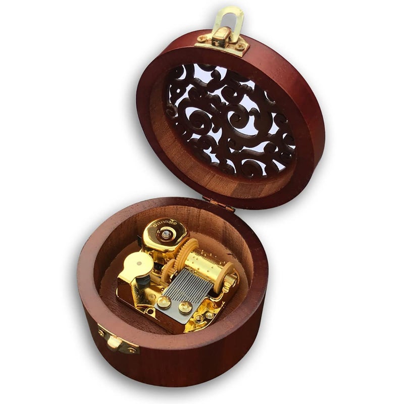 BinkeGG Play  Hedwigs Theme  Brown Wooden Circular Hollow Out Musical Boxes with Sankyo Musical Movement