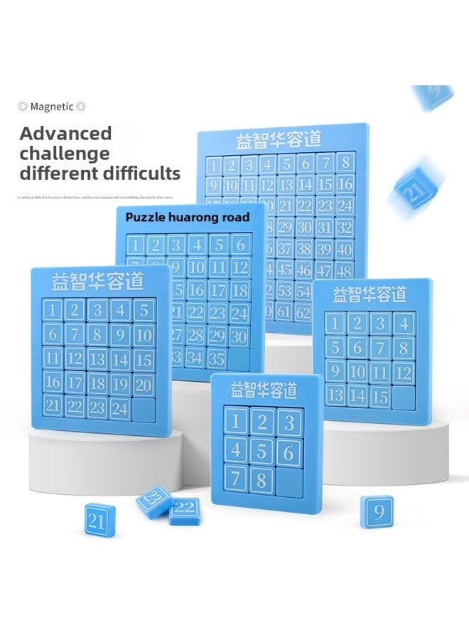 Magnetic Version One Digital Huarong Road Sliding Puzzle Game Kindergarten Math Board Primary School Children's Educational Toys-Color:8*8 Stage Huarong Road-blue Model  - Image 4
