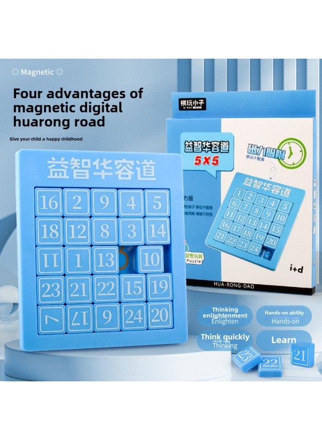 Magnetic Version One Digital Huarong Road Sliding Puzzle Game Kindergarten Math Board Primary School Children's Educational Toys-Color:8*8 Stage Huarong Road-blue Model  - Image 3