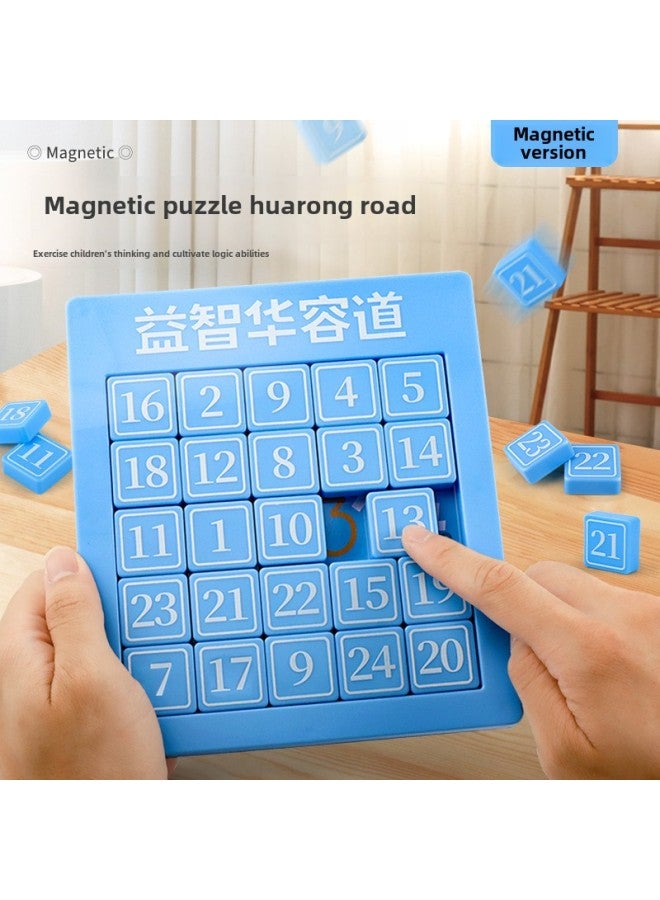 Magnetic Version One Digital Huarong Road Sliding Puzzle Game Kindergarten Math Board Primary School Children's Educational Toys-Color:8*8 Stage Huarong Road-blue Model  - Image 2