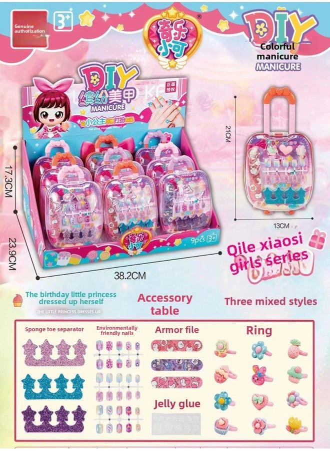 Children's Girls Cream Gel Handmade DIY Jewelry Bag Simulation Headwear Home Dress Toy Award-Color:HY6620 Colorful Nail Stickers Luggage Case [take 9 To Send Display Box]] - Image 1