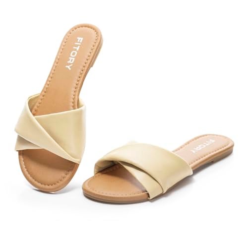 FITORY Women's Flat Sandals Fashion Slides With Soft Leather Slippers for Summer Size 8 - Image 5