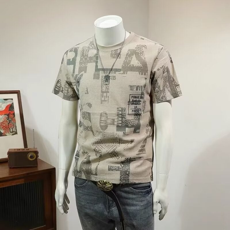 Summer Thin Men'S Linen Breathable Short Sleeve Men'S T-Shirt 2024 Fashion Printed Round Neck Top - Image 1