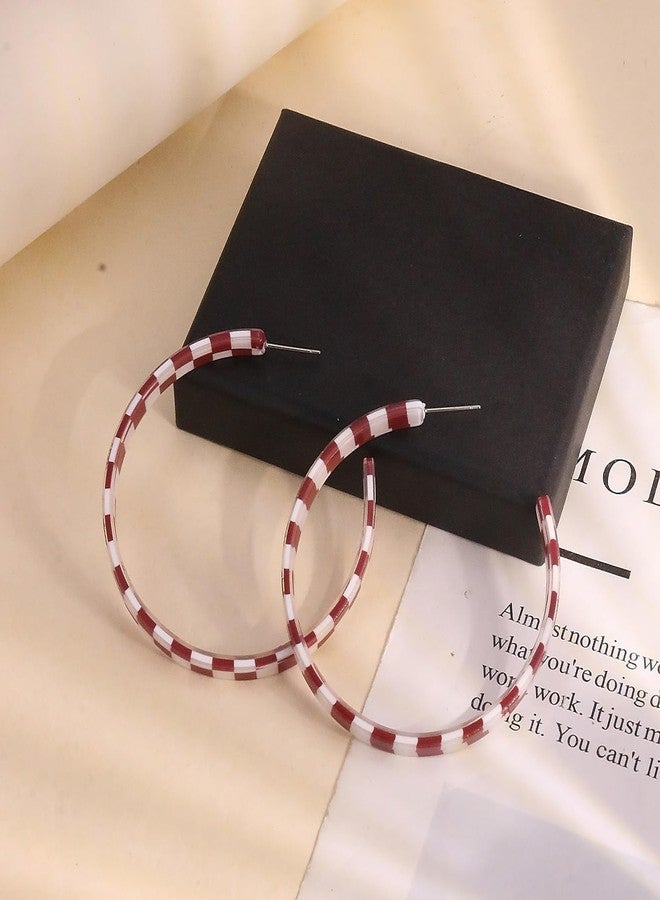 Hremhoo Checker Big Hoop Earrings for Women Large Red Checkered Hoop Earrings Trendy Statement Checkerboard Style Earring Dainty Red and White Checkered Hoops Earring - Image 2