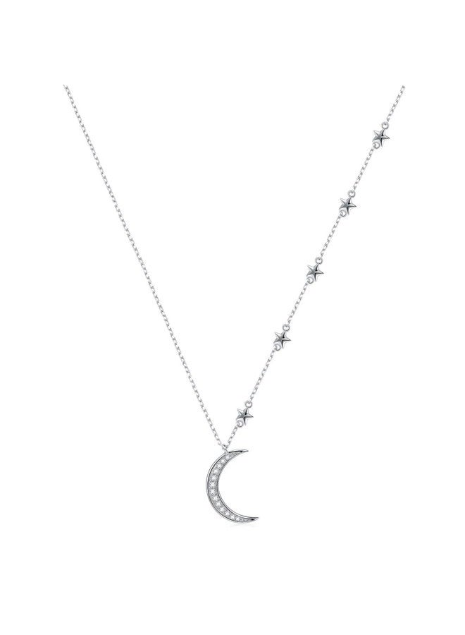 Ladytree ATHENAA S925 Sterling Silver Crescent Moon and Star Jewelry CZ Pendant Necklace,Rolo Chain,18 inches to 20 inches - Image 1